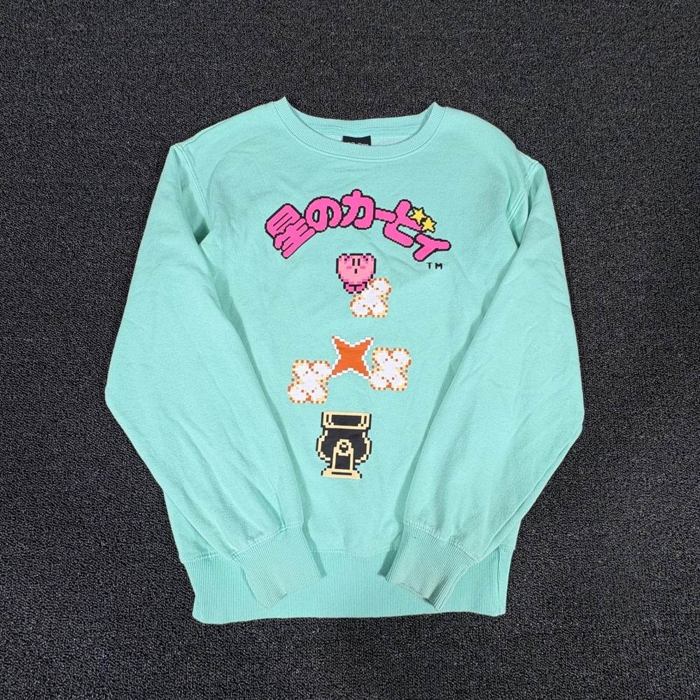 Nintendo‎ Kirby Crew Neck Sweatshirt Womens S Seafoam Green Pixel Retro Graphic